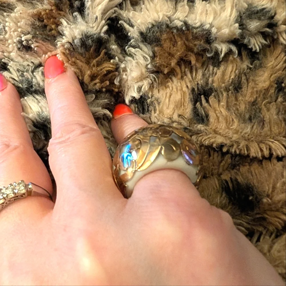 Vintage Unique Lucite Golden Scroll Domed Ring
